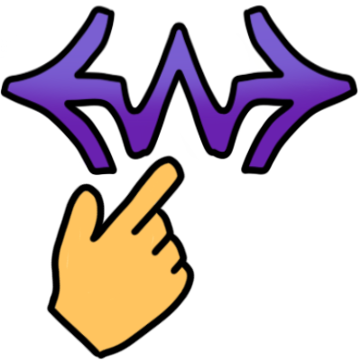 a yellow hand pointing to a purple psywiggle with a slight gradient